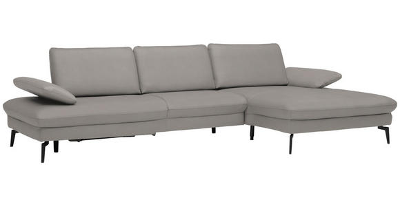 ECKSOFA in Echtleder Hellgrau 325/157 cm - Hellgrau/Schwarz, Design, Leder/Metall (325/157cm) - Dieter Knoll