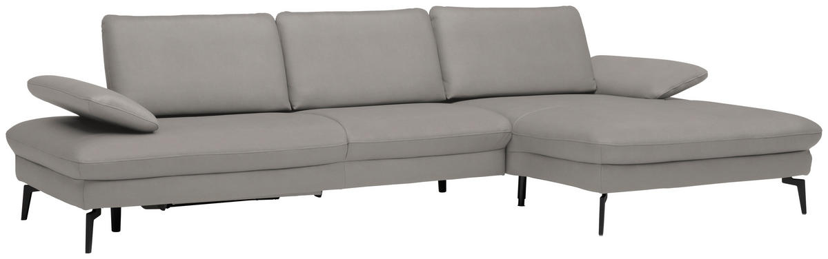 ECKSOFA in Echtleder Hellgrau  - Hellgrau/Schwarz, Design, Leder/Metall (325/157cm) - Dieter Knoll