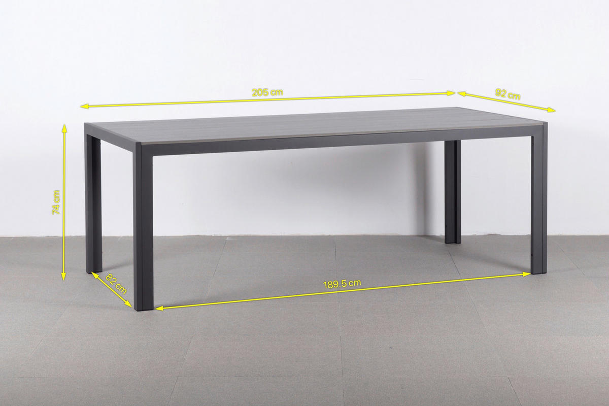 GARTENTISCH Metall, Kunststoff Grau, Dunkelgrau rechteckig  - Dunkelgrau/Grau, MODERN, Kunststoff/Metall (205/92/74cm) - Ambia Garden