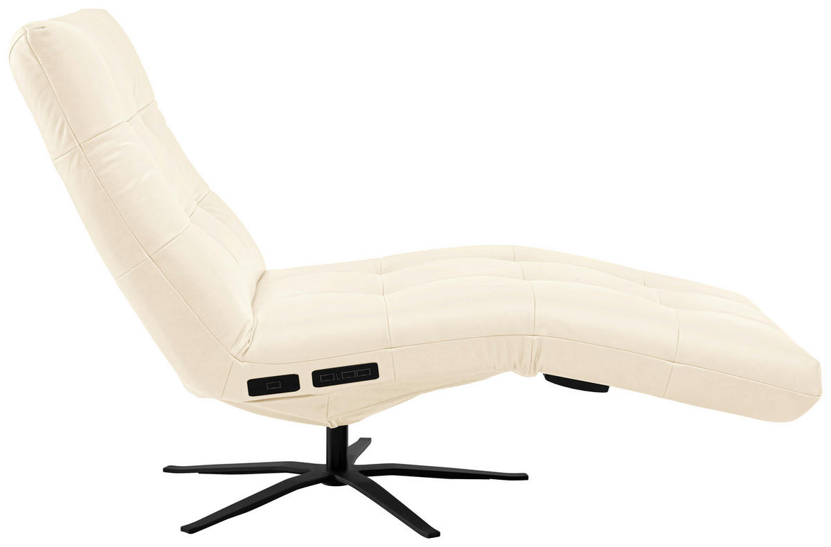 RELAXLIEGE in Echtleder Creme  - Creme/Schwarz, MODERN, Leder/Metall (82/53-115/156-206cm) - Pure Home Comfort