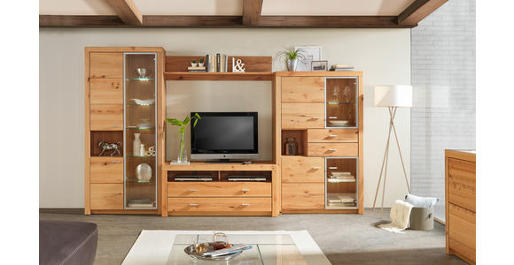 WOHNWAND  in Buchefarben  322/196/50 cm  - Buchefarben/Alufarben, KONVENTIONELL, Glas/Holz (322/196/50cm) - Cantus