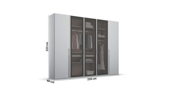 DREHTÜRENSCHRANK 251/235/60 cm 5-türig Grau, Hellgrau - Hellgrau/Grau, Trend, Glas/Holzwerkstoff (251/235/60cm) - Novel