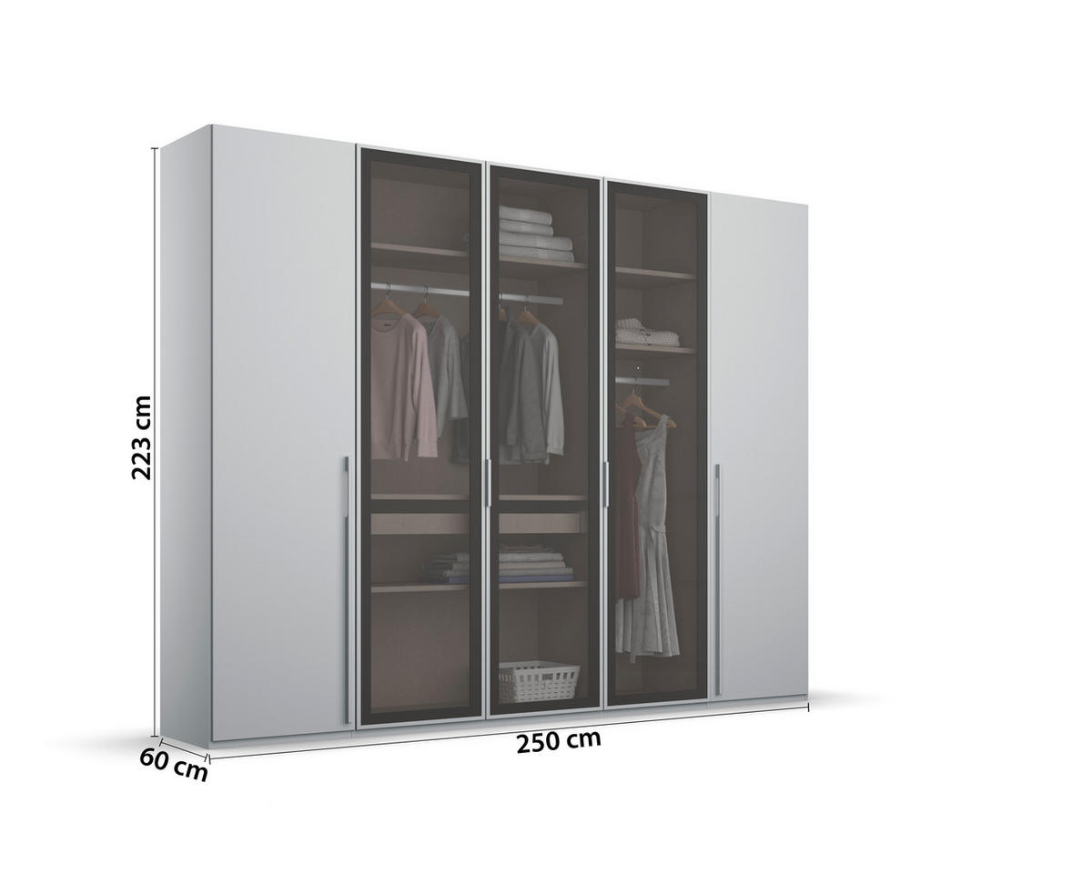 DREHTÜRENSCHRANK 251/223/60 cm 5-türig Grau, Hellgrau  - Hellgrau/Grau, Trend, Glas/Holzwerkstoff (251/223/60cm) - Novel