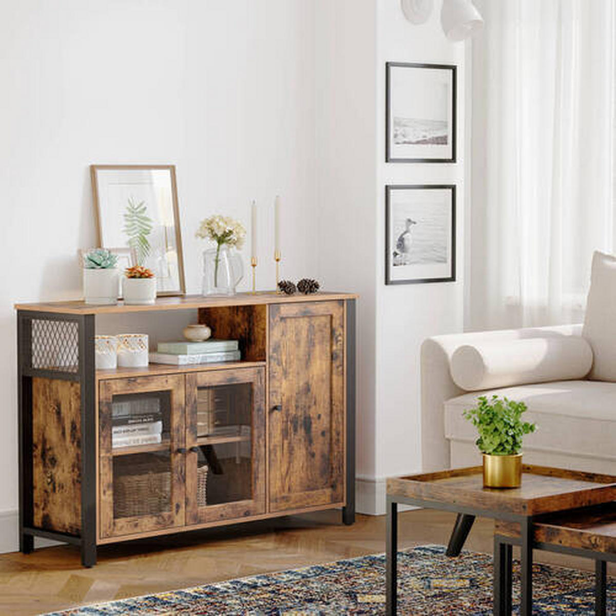 KOMODA, hnedá, čierna, 110/75/33 cm - hnedá/čierna, Trend, kov/kompozitné drevo (110/75/33cm) - Boxxx