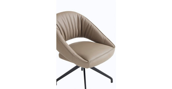 ARMLEHNSTUHL  Sitzfläche 360° drehbar, automatische Rückholfunktion  Echtleder  - Beige/Schwarz, Design, Leder/Metall (61/81/66cm) - Dieter Knoll