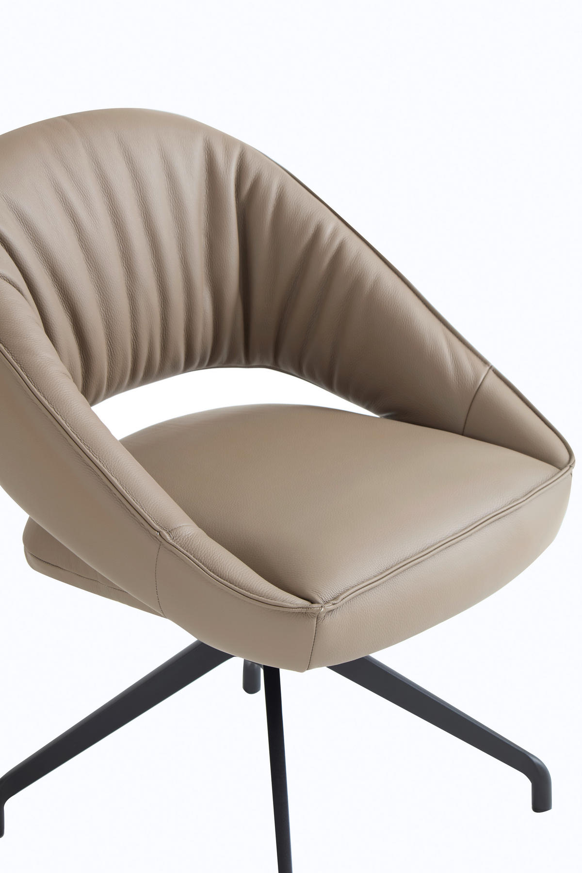 ARMLEHNSTUHL  Sitzfläche 360° drehbar, automatische Rückholfunktion  Echtleder  - Beige/Schwarz, Design, Leder/Metall (61/81/66cm) - Dieter Knoll