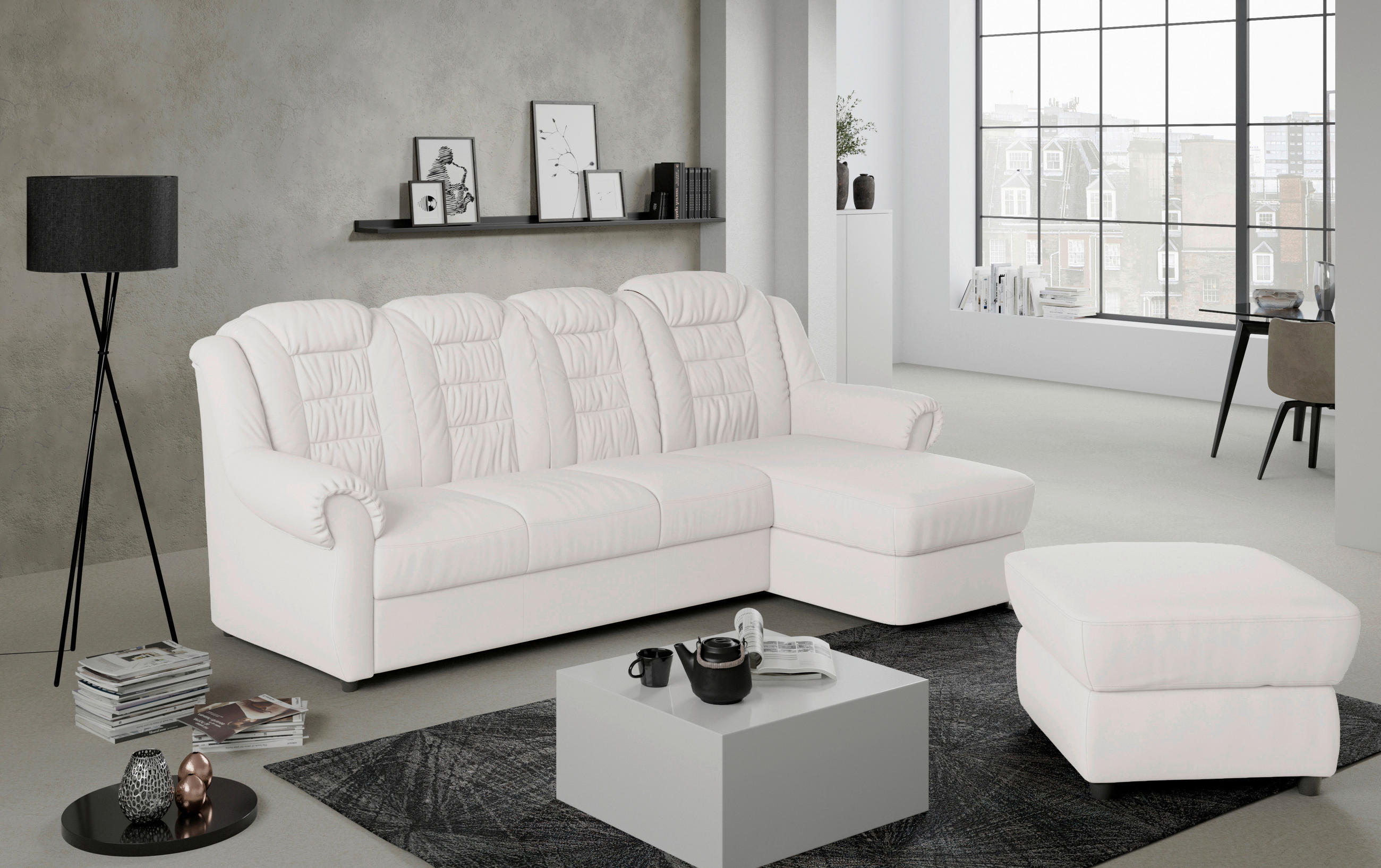 ECKSOFA in Lederlook Weiss  - Weiss/Schwarz, Konventionell, Kunststoff/Textil (262/165cm) - Livetastic