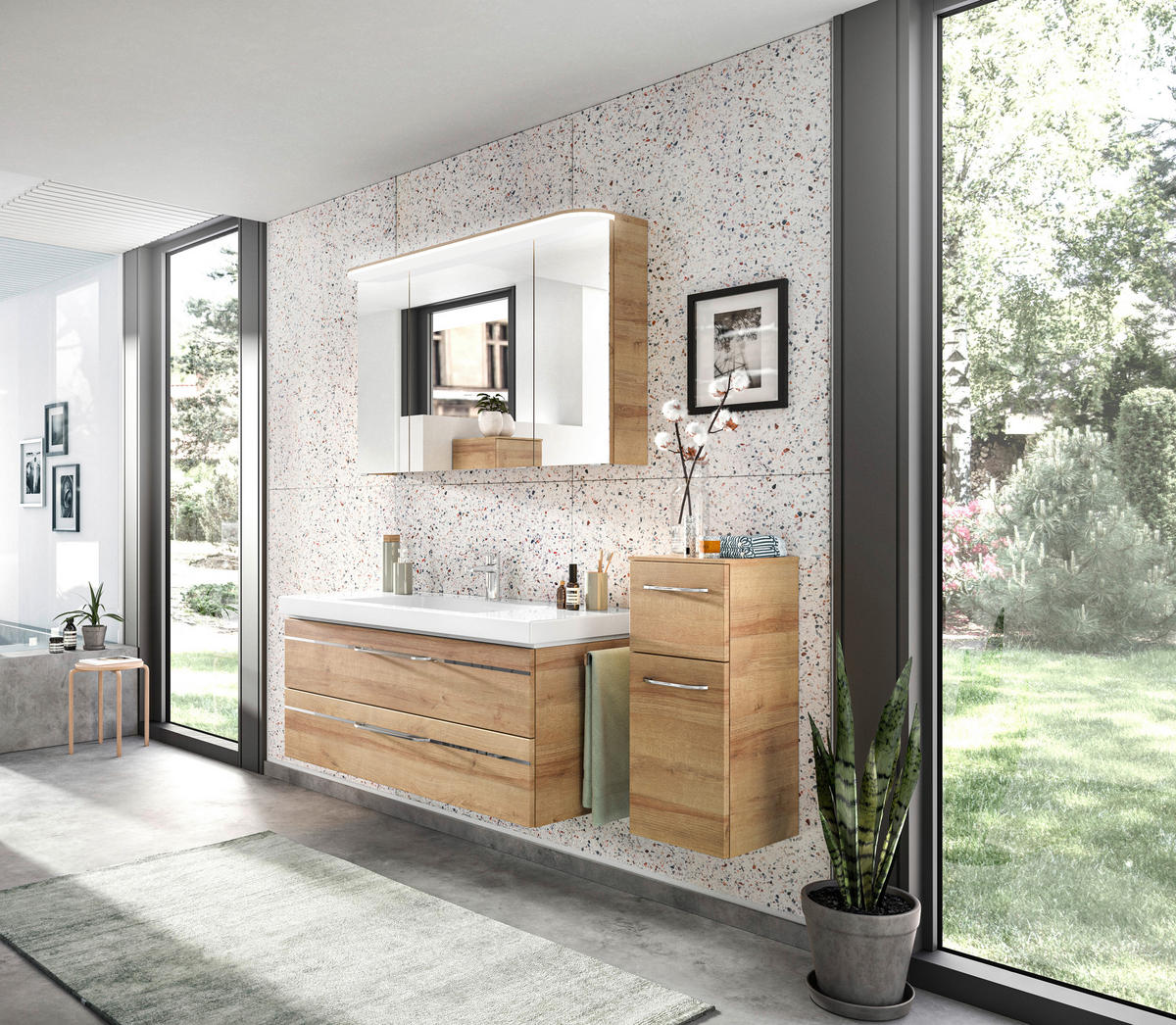 BADEZIMMER 4-teilig  in 153 cm  - Chromfarben/Eichefarben, KONVENTIONELL, Glas/Holzwerkstoff (153cm) - Pelipal