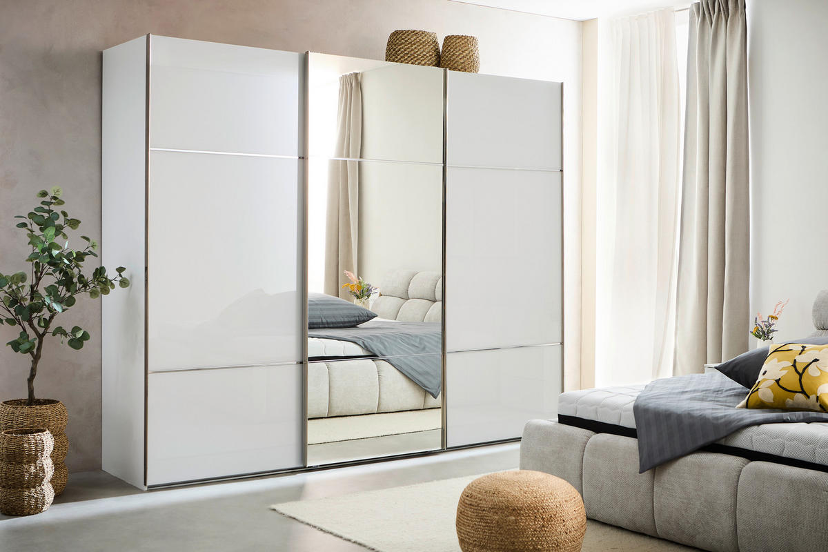 SCHWEBETÜRENSCHRANK in Weiss  - Chromfarben/Weiss, Konventionell, Glas/Holzwerkstoff (271/223/68cm) - Novel