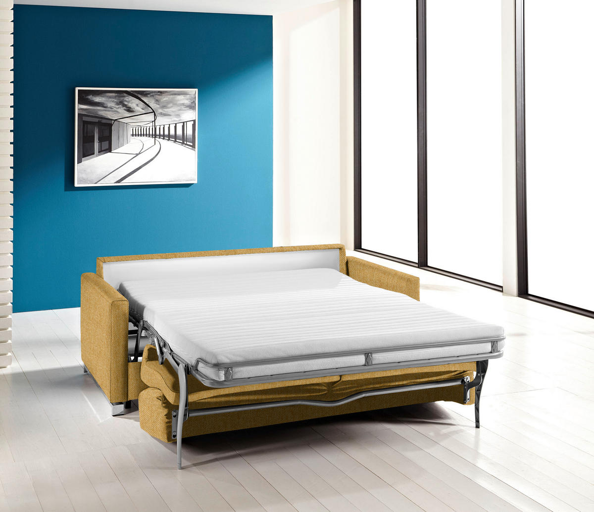 SCHLAFSOFA in Textil Gelb  - Chromfarben/Gelb, Design, Textil/Metall (185/84/100cm) - Bali
