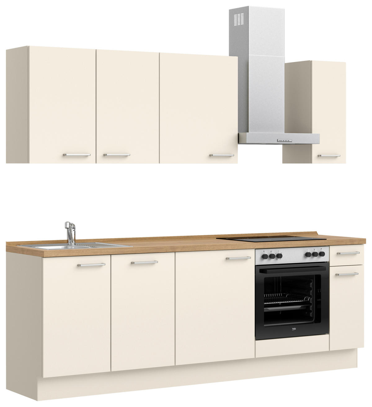 KÜCHENBLOCK Touch 240 cm  in Eichefarben, Magnolie  - Edelstahlfarben/Eichefarben, MODERN, Holzwerkstoff/Metall (240cm) - Nobilia