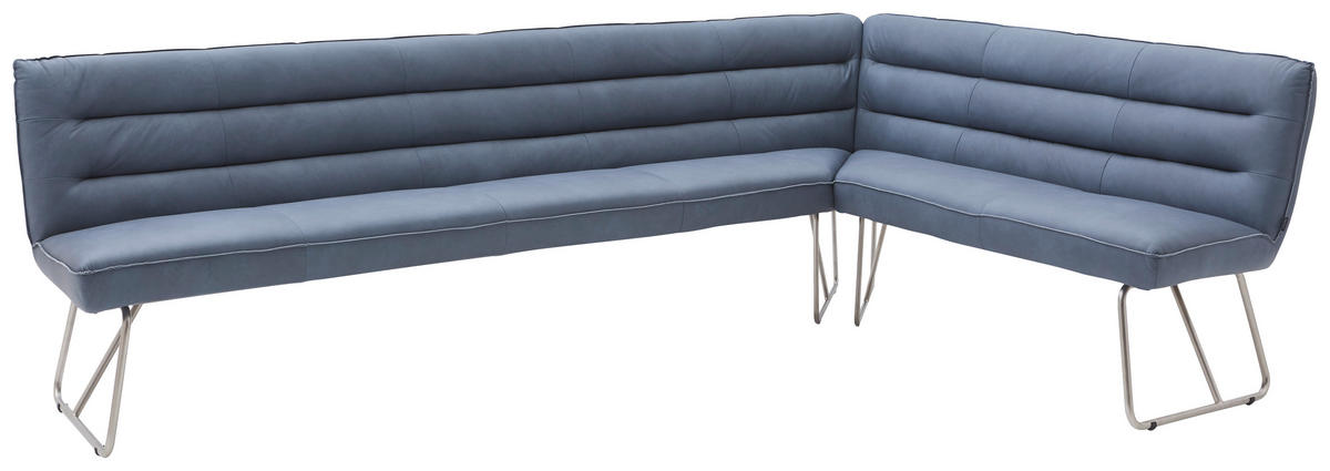 ECKBANK in Metall, Leder Blaugrau  - Edelstahlfarben/Blaugrau, Design, Leder/Metall (284/184cm) - Dieter Knoll