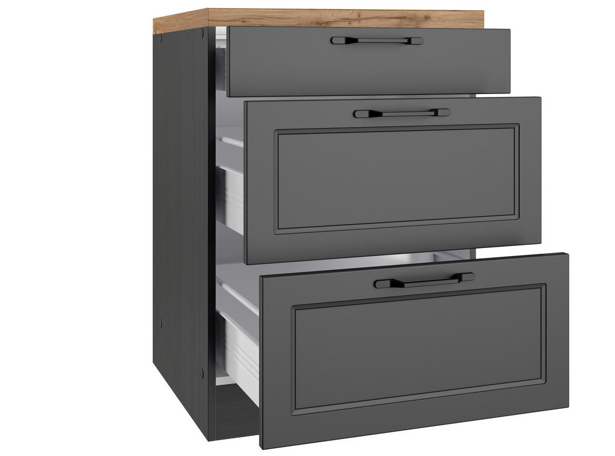 KÜCHENUNTERSCHRANK 60/86/60 cm  in Grau, Eiche Wotan  - Eiche Wotan/Schwarz, LIFESTYLE, Holzwerkstoff/Metall (60/86/60cm) - Held