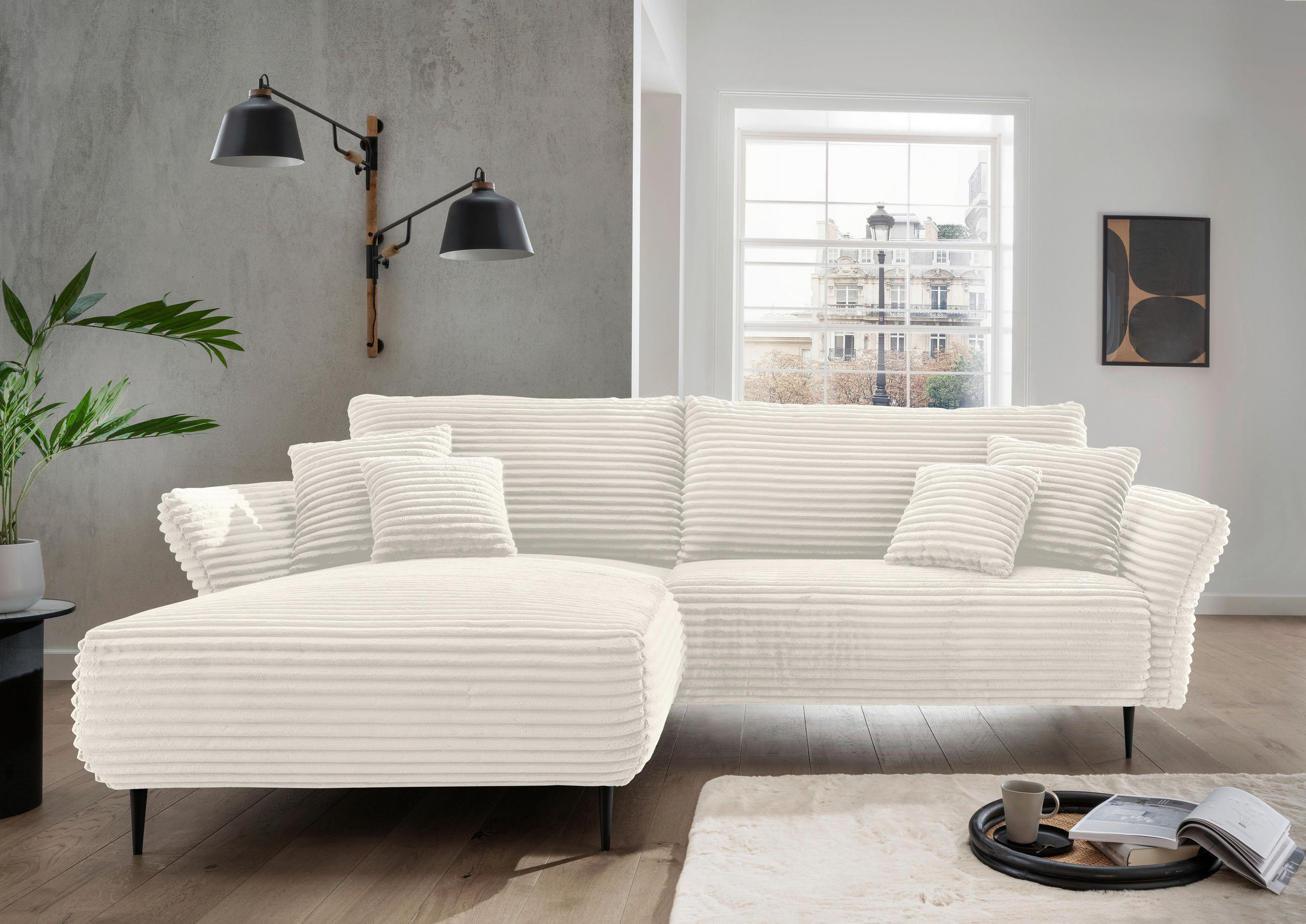 ECKSOFA in Cord Weiss  - Weiss/Schwarz, Design, Textil/Metall (178/264-302cm) - Livetastic