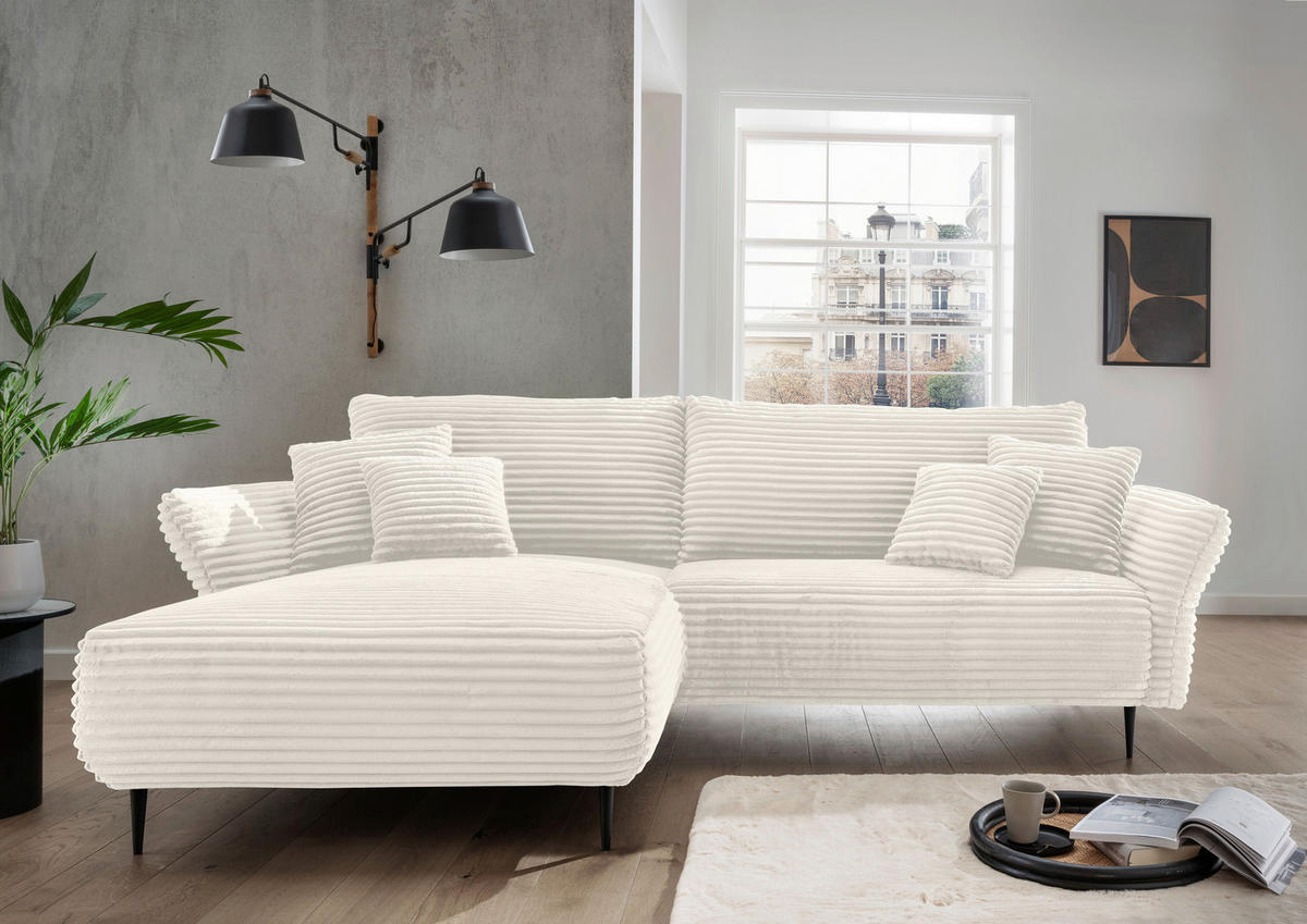 ECKSOFA in Cord Weiss  - Weiss/Schwarz, Design, Textil/Metall (178/264-302cm) - Livetastic