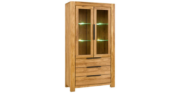 VITRINE in furniert, massiv Wildeiche Wildeiche  - Wildeiche/Schwarz, Natur, Glas/Holz (109/199/45cm) - Carryhome