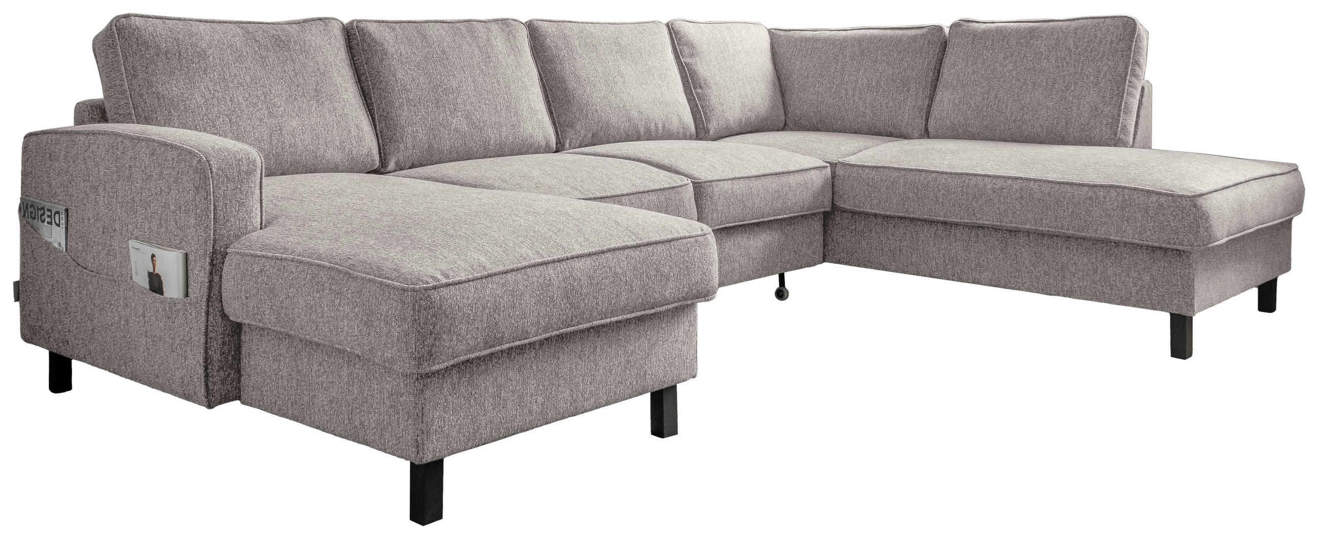 WOHNLANDSCHAFT in Struktur Grauweiss  - Schwarz/Grauweiss, Holz/Textil (148/298/198cm) - MID.YOU