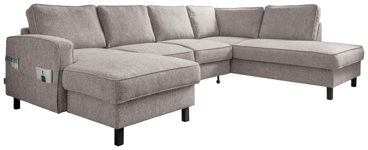WOHNLANDSCHAFT in Struktur Grauweiss  - Schwarz/Grauweiss, Holz/Textil (148/298/198cm) - MID.YOU
