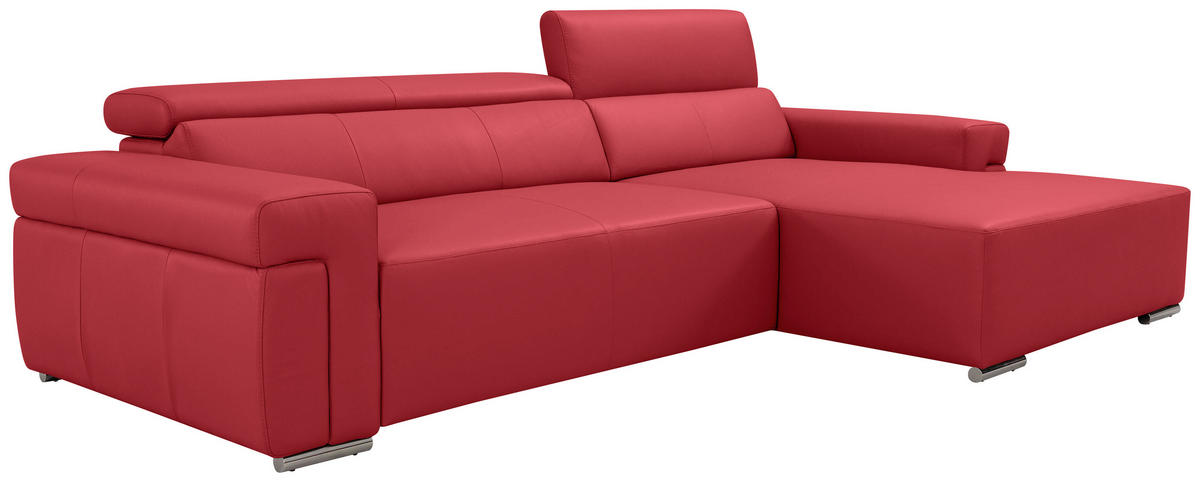 Ecksofa inkl. Funktion DUA Rot Echtleder  - Chromfarben/Rot, Design, Leder/Metall (293/170cm) - Novel