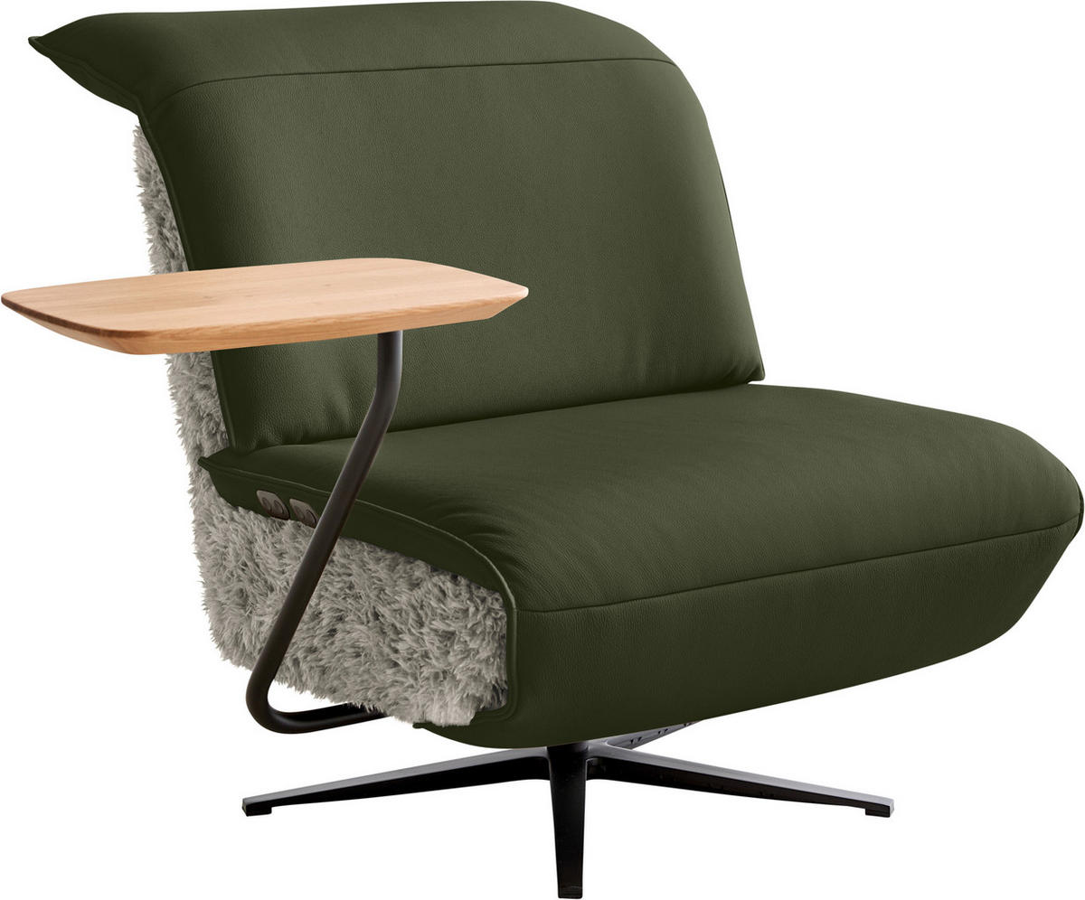 SESSEL in Hochflor Echtleder Grün, Greige  - Greige/Schwarz, Design, Leder/Textil (84/65/91cm) - Koinor