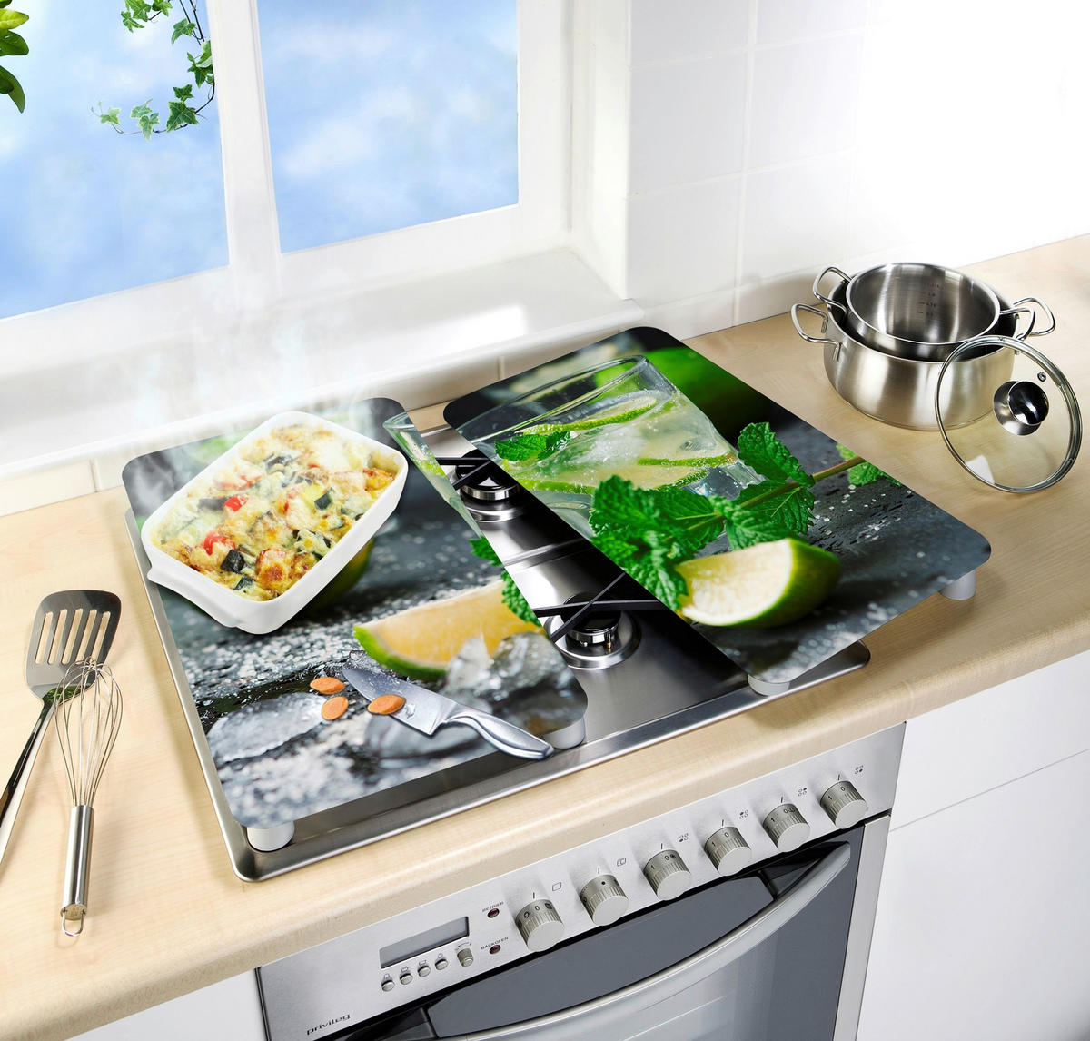 HERDABDECKPLATTE 2521482100  - Schwarz/Grün, Design, Glas/Kunststoff (30/1,8-5,5/52cm) - Wenko
