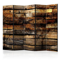 PARAVENT mit 5  Flügel - Schwarz/Braun, Basics, Holz/Textil (225/172/3cm) - artgeist
