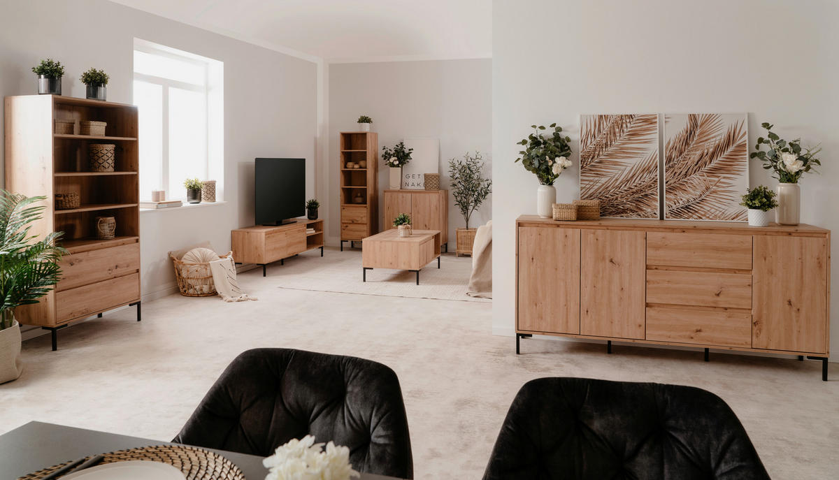 KOMMODE  in 81/87/40 cm  - Schwarz/Eiche Artisan, Design, Holzwerkstoff/Metall (81/87/40cm) - MID.YOU