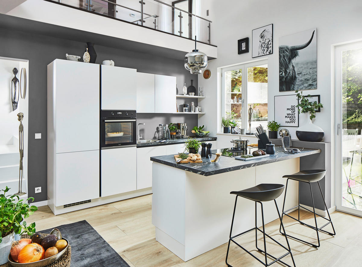 EINBAUKÜCHE   - Weiss, Design, Holzwerkstoff - Celina