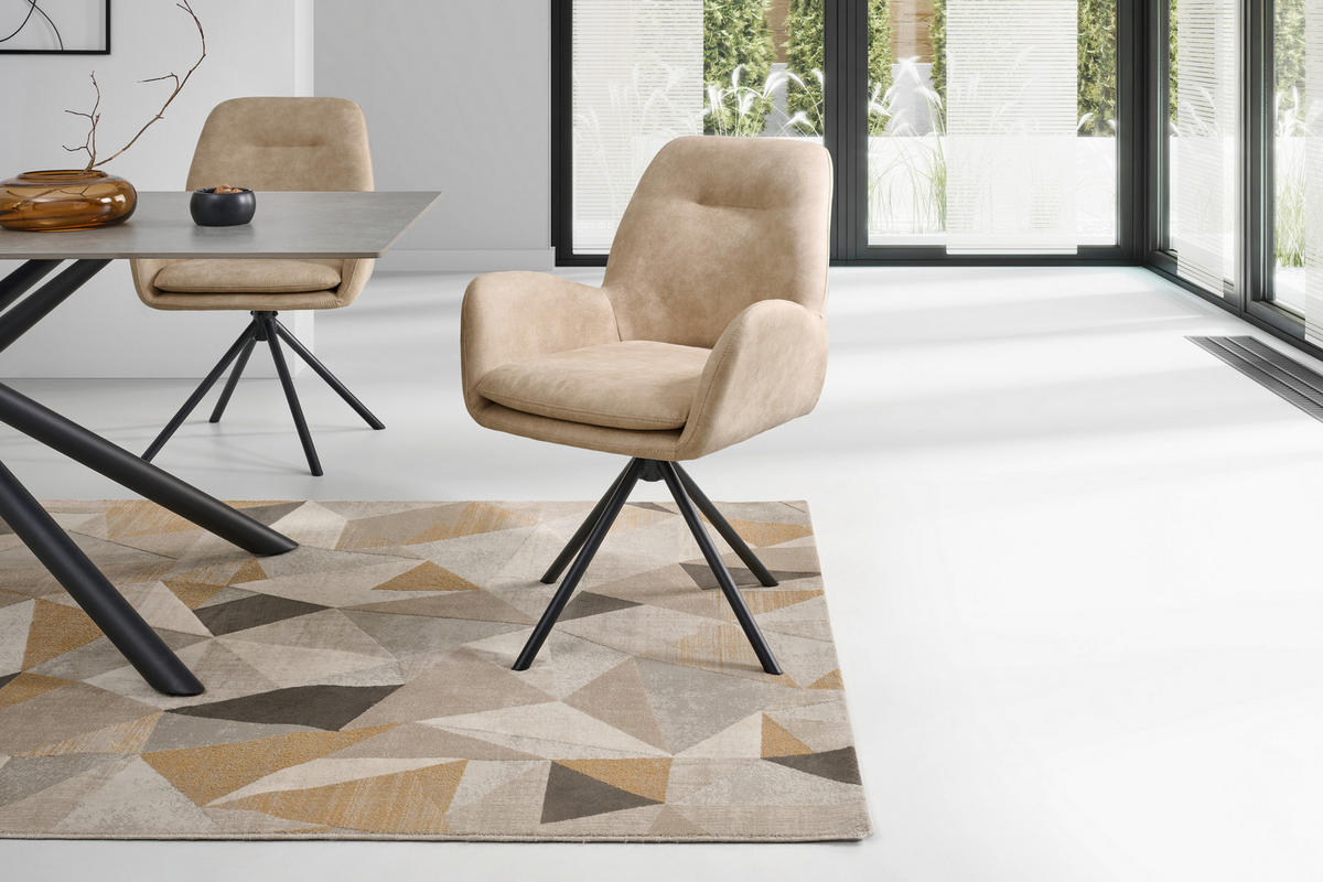 ARMLEHNSTUHL  Sitzfläche 360° drehbar, inklusive Armlehnen Webstoff  - Beige/Schwarz, Basics, Textil/Metall (60.5/88/62cm) - MID.YOU