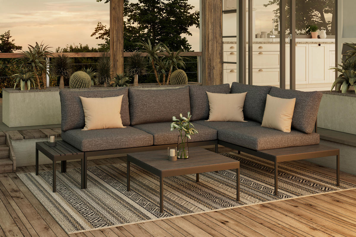 LOUNGEGARNITUR 227,5/155 cm Stahl  - Dunkelgrau/Naturfarben, Design, Kunststoff/Textil (227,5/155cm) - Ambia Garden