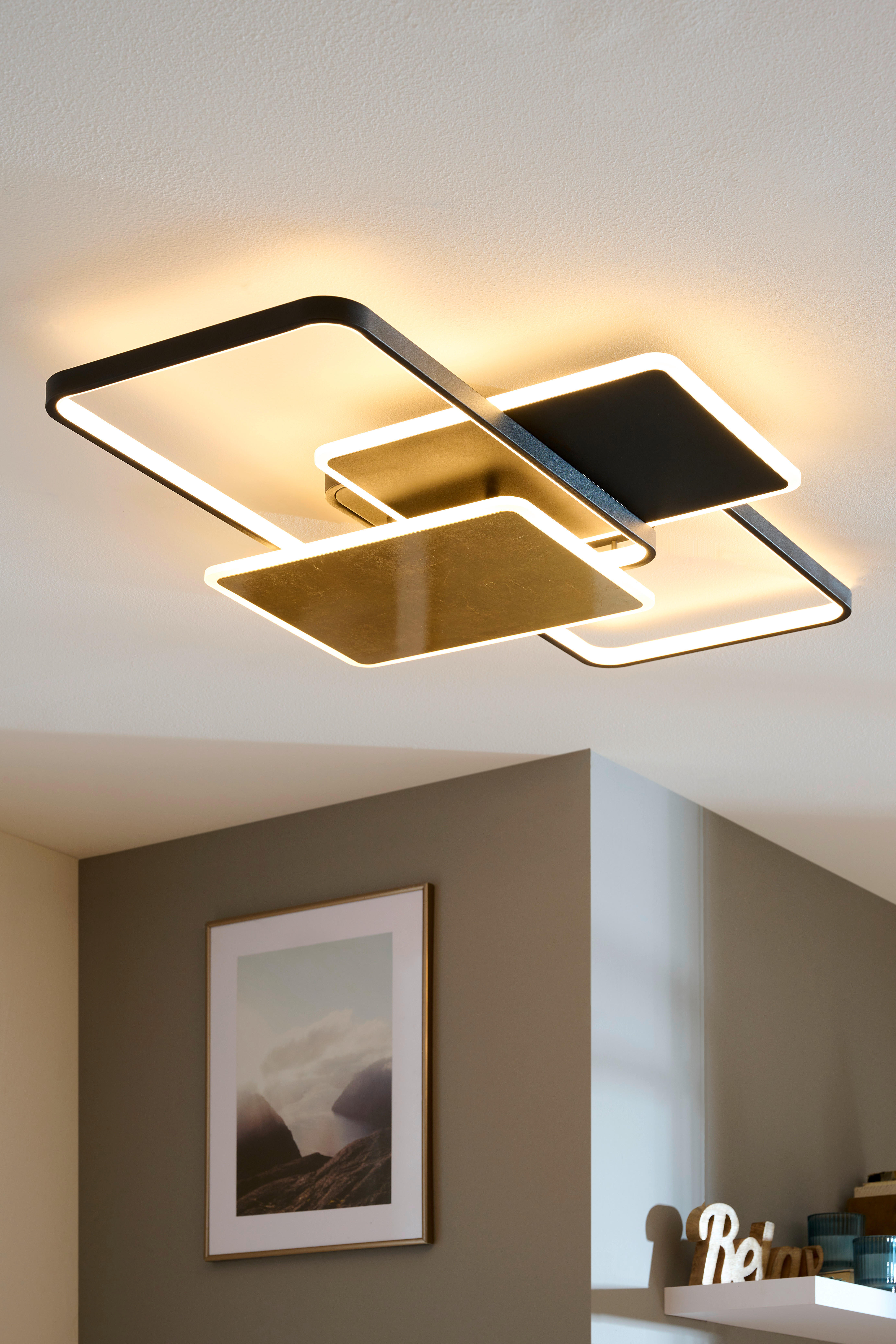 STROPNÉ LED SVIETIDLO, 55/90 cm  - biela/zlatá, Design, kov/plast (55/90cm)