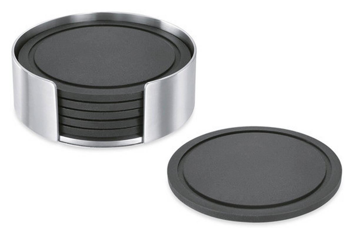 GLASUNTERSETZERSET Kunststoff, Metall Edelstahlfarben, Schwarz  - Edelstahlfarben/Schwarz, KONVENTIONELL, Kunststoff/Metall (9/3,5/9cm) - Zack