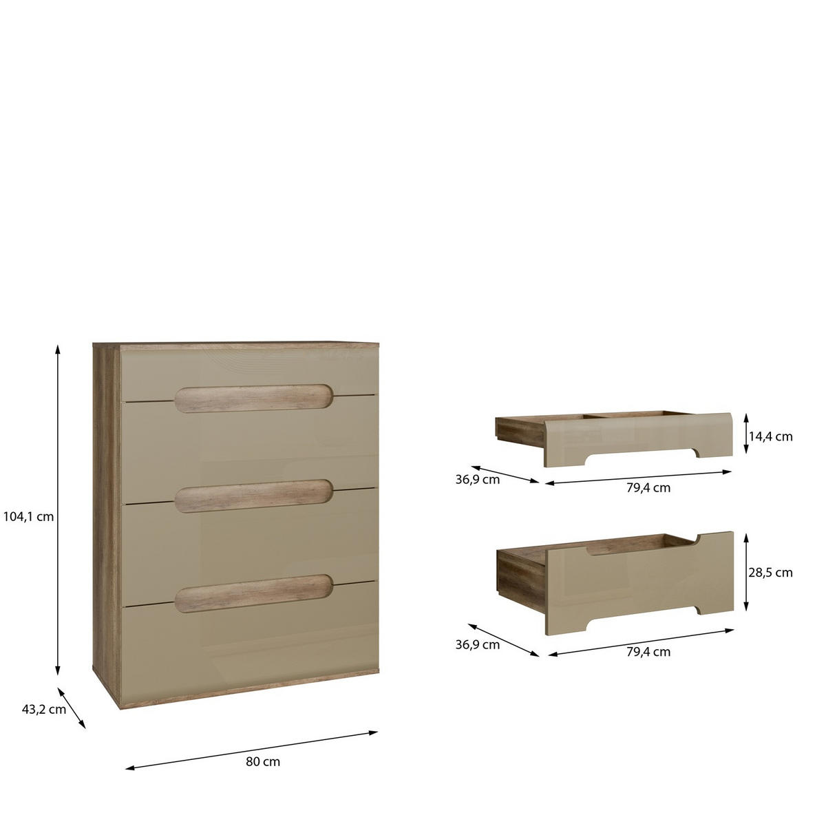 Comodă 80/104/43,5 cm  - bej/culoare lemn stejar, Design, material pe bază de lemn (80/104/43,5cm) - Hom`in