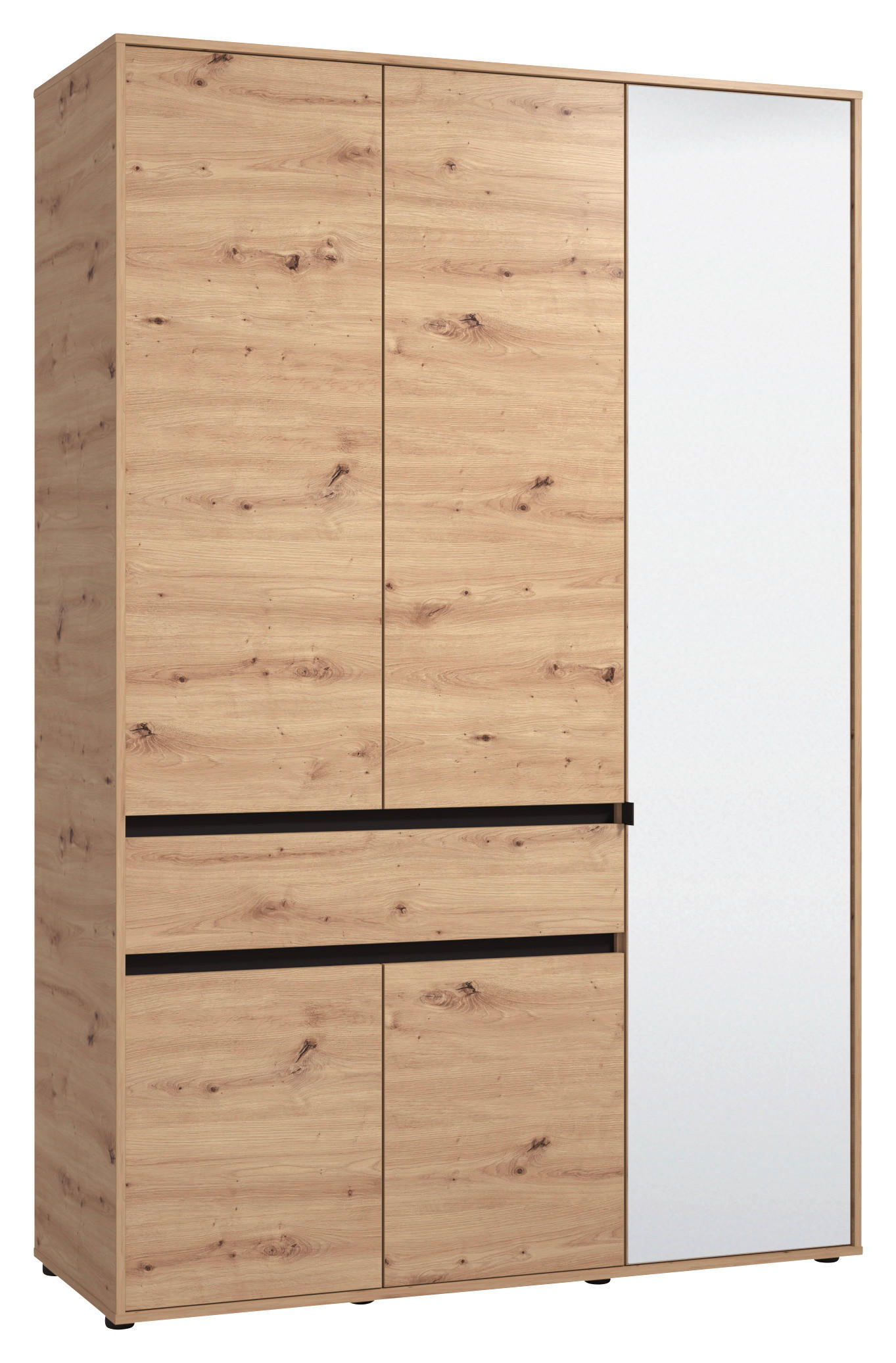 DREHTÜRENSCHRANK 5-türig Schwarz, Eiche Artisan  - Schwarz/Eiche Artisan, Basics, Glas/Holzwerkstoff (138/210,5/54cm) - Xora