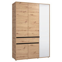 DREHTÜRENSCHRANK 5-türig Schwarz, Eiche Artisan  - Schwarz/Eiche Artisan, Basics, Glas/Holzwerkstoff (138/210,5/54cm) - Xora