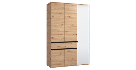 DREHTÜRENSCHRANK 5-türig Schwarz, Eiche Artisan  - Schwarz/Eiche Artisan, Basics, Glas/Holzwerkstoff (138/210,5/54cm) - Xora