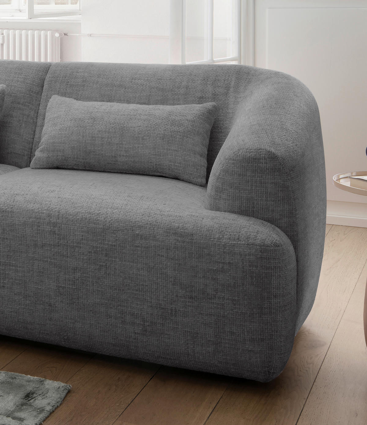 ECKSOFA in Struktur Silberfarben  - Silberfarben/Schwarz, Modern, Kunststoff/Textil (160/256cm) - Livetastic