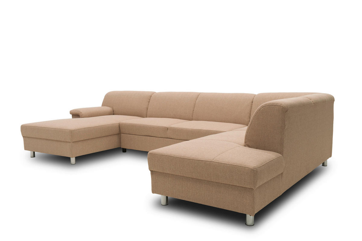 WOHNLANDSCHAFT Beige Webstoff  - Chromfarben/Beige, KONVENTIONELL, Textil/Metall (150/308/194cm) - MID.YOU