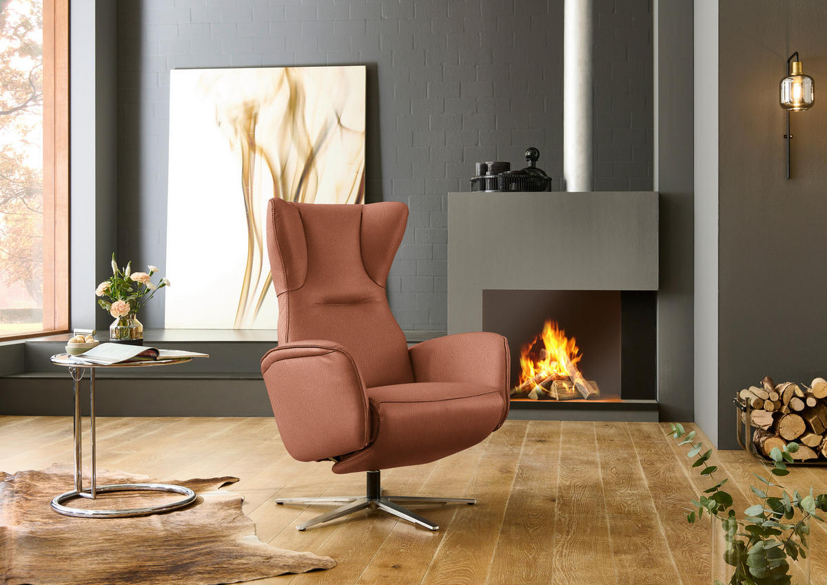 RELAXSESSEL Leder Cognac  - Cognac/Schwarz, Design, Leder/Metall (75/106/86cm) - Valdera