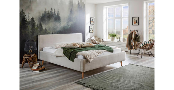 POLSTERBETT 180/200 cm,  in Beige, gepolstertes Kopfteil,  - Eichefarben/Beige, Design, Holz/Textil (180/200cm) - Xora