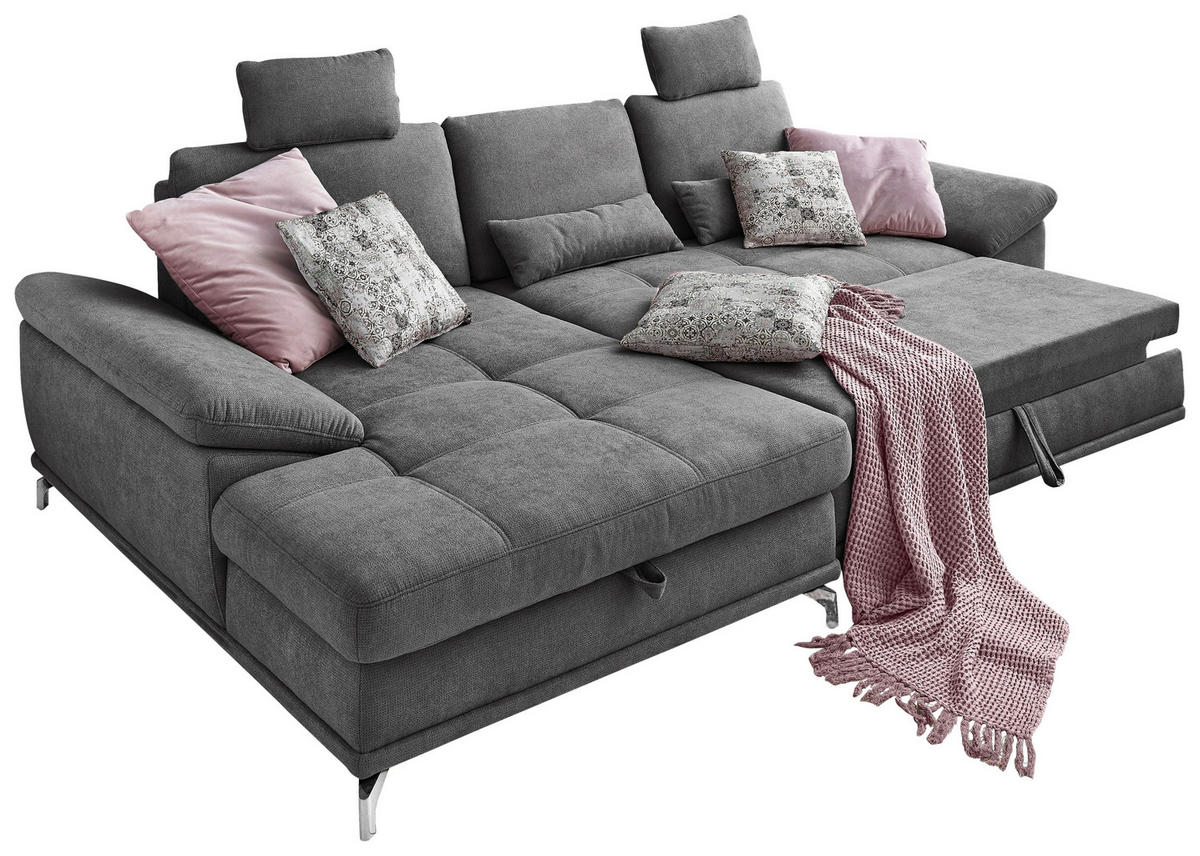 ECKSOFA in Flachgewebe Grau  - Silberfarben/Grau, Konventionell, Textil/Metall (176/301cm) - Sit & More