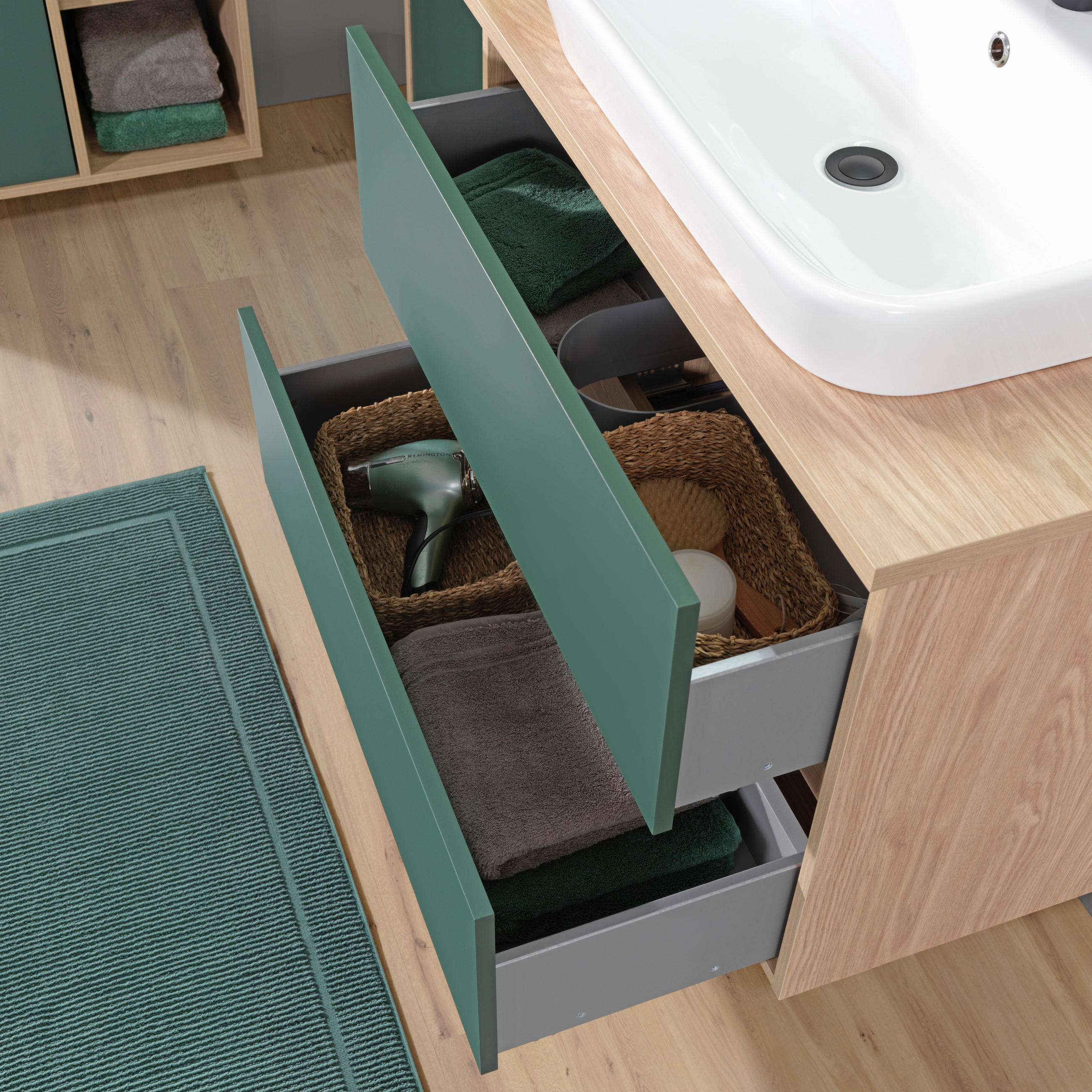 WASCHTISCHKOMBI 86 cm  - Waldgrün/Eichefarben, Basics, Keramik/Holzwerkstoff (86cm) - Stylife