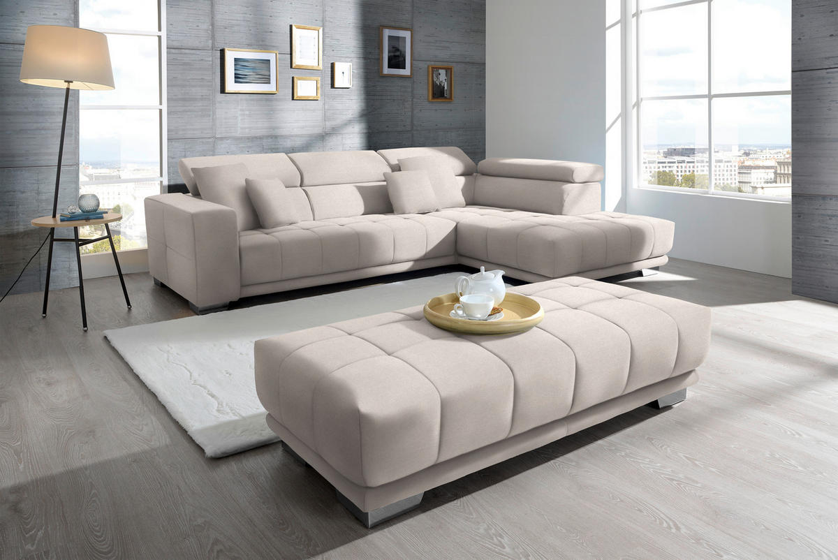 ECKSOFA in Mikrofaser Ecru  - Chromfarben/Ecru, Design, Textil/Metall (301/207cm) - Xora