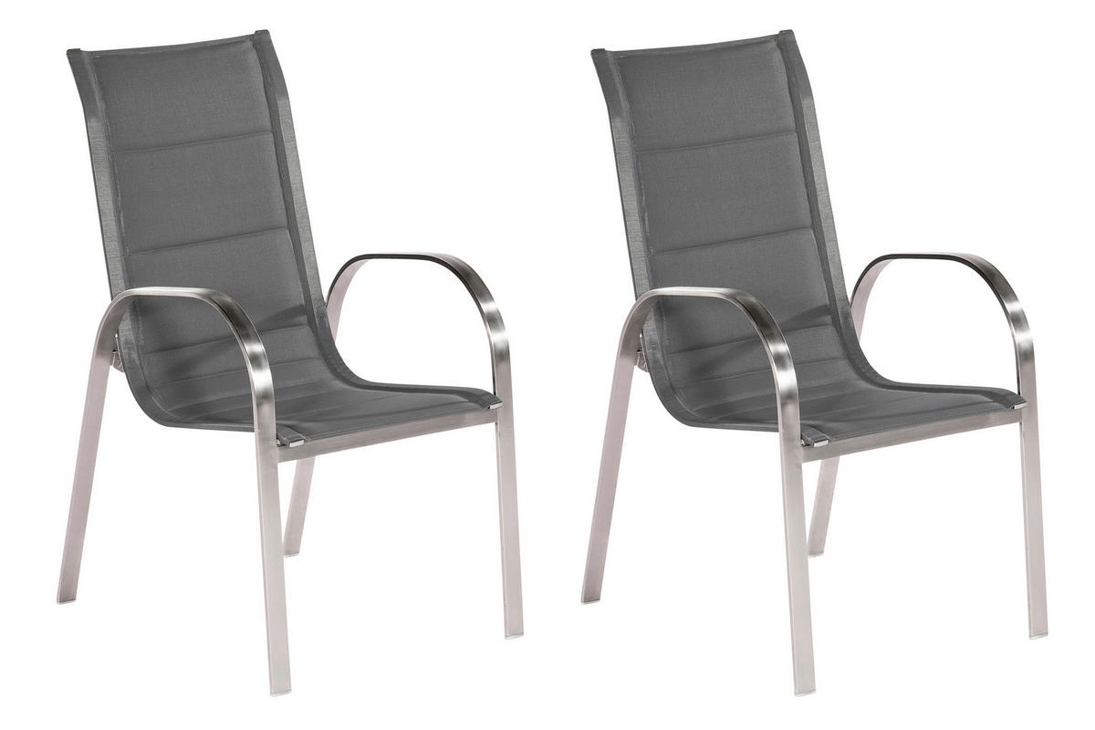 GARTENSTUHL-SET Stahl Grau, Silberfarben  - Silberfarben/Grau, KONVENTIONELL, Textil/Metall (56/103/75cm) - Gardenson