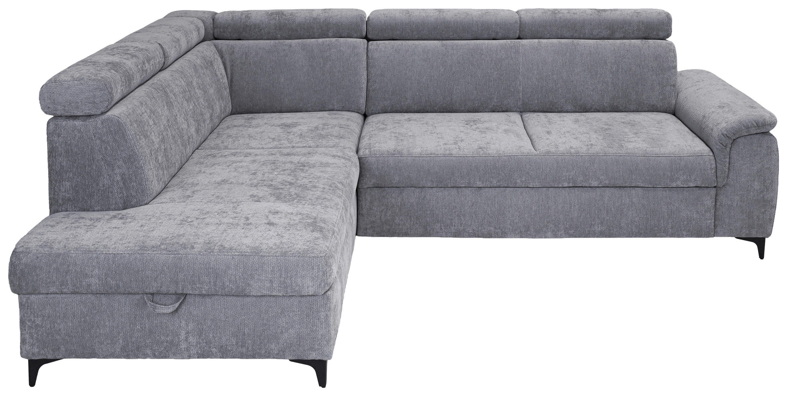 ECKSOFA Hellgrau Chenille Bettkasten, Schlaffunktion, Rücken echt, Kopfteilverstellung, Liegefläche im Originalstoff  - Hellgrau/Schwarz, KONVENTIONELL, Textil/Metall (206/265cm) - Carryhome