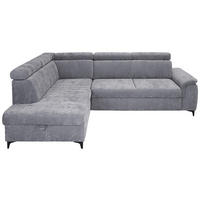 ECKSOFA Hellgrau Chenille Bettkasten, Schlaffunktion, Rücken echt, Kopfteilverstellung, Liegefläche im Originalstoff  - Hellgrau/Schwarz, KONVENTIONELL, Textil/Metall (206/265cm) - Carryhome