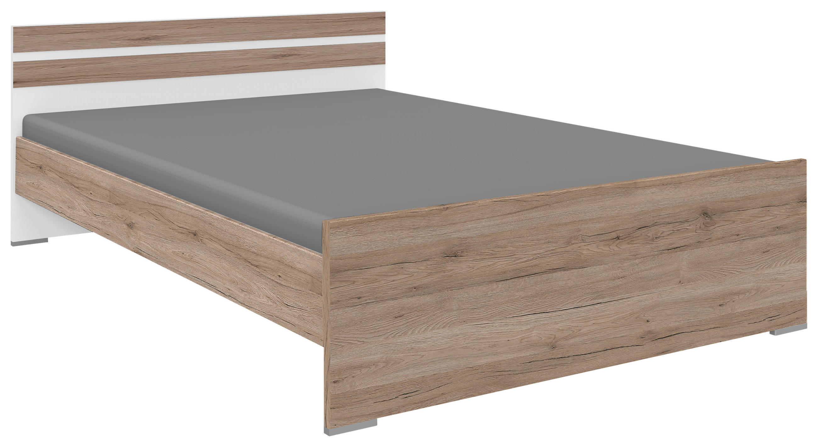 BETT 140/200 cm  in Weiß, Eiche San Remo  - Alufarben/Weiß, KONVENTIONELL (140/200cm) - Boxxx