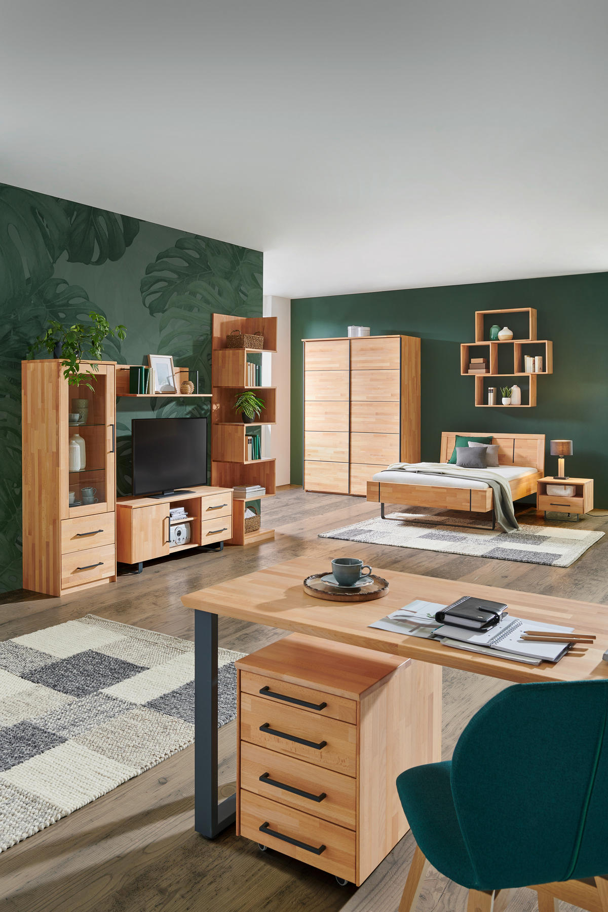 BETT 140/200 cm  Anthrazit, Buchefarben   - Anthrazit/Buchefarben, Natur, Holz/Metall (140/200cm) - Linea Natura