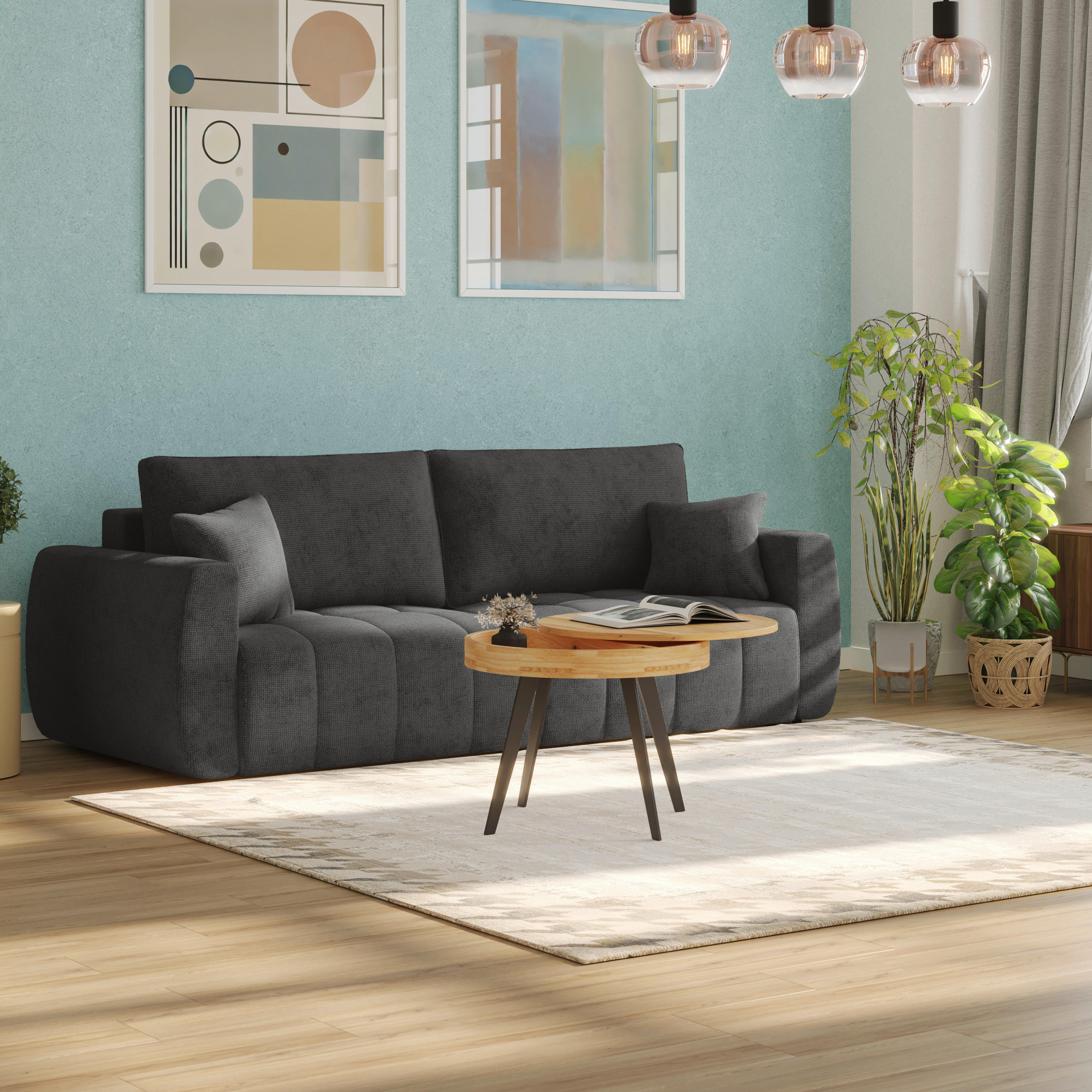 SCHLAFSOFA  mit Stoffauswahl Webstoff Graphitfarben  - Schwarz/Graphitfarben, MODERN, Holz/Textil (245/74-90/104cm) - MID.YOU