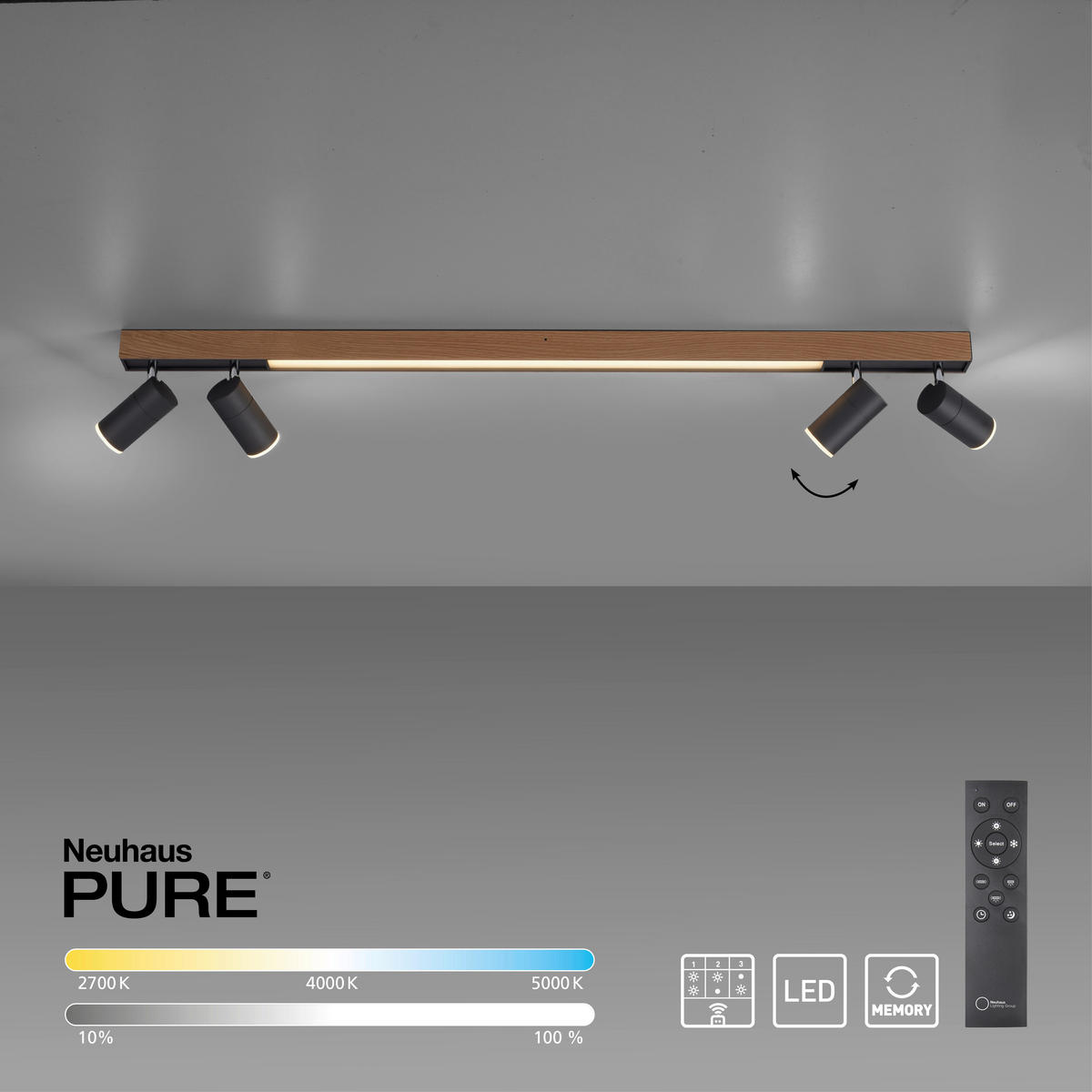 LED-DECKENLEUCHTE Pure-Lines 120/19/15,5 cm   - Design, Holz (120/19/15,5cm) - Neuhaus PURE